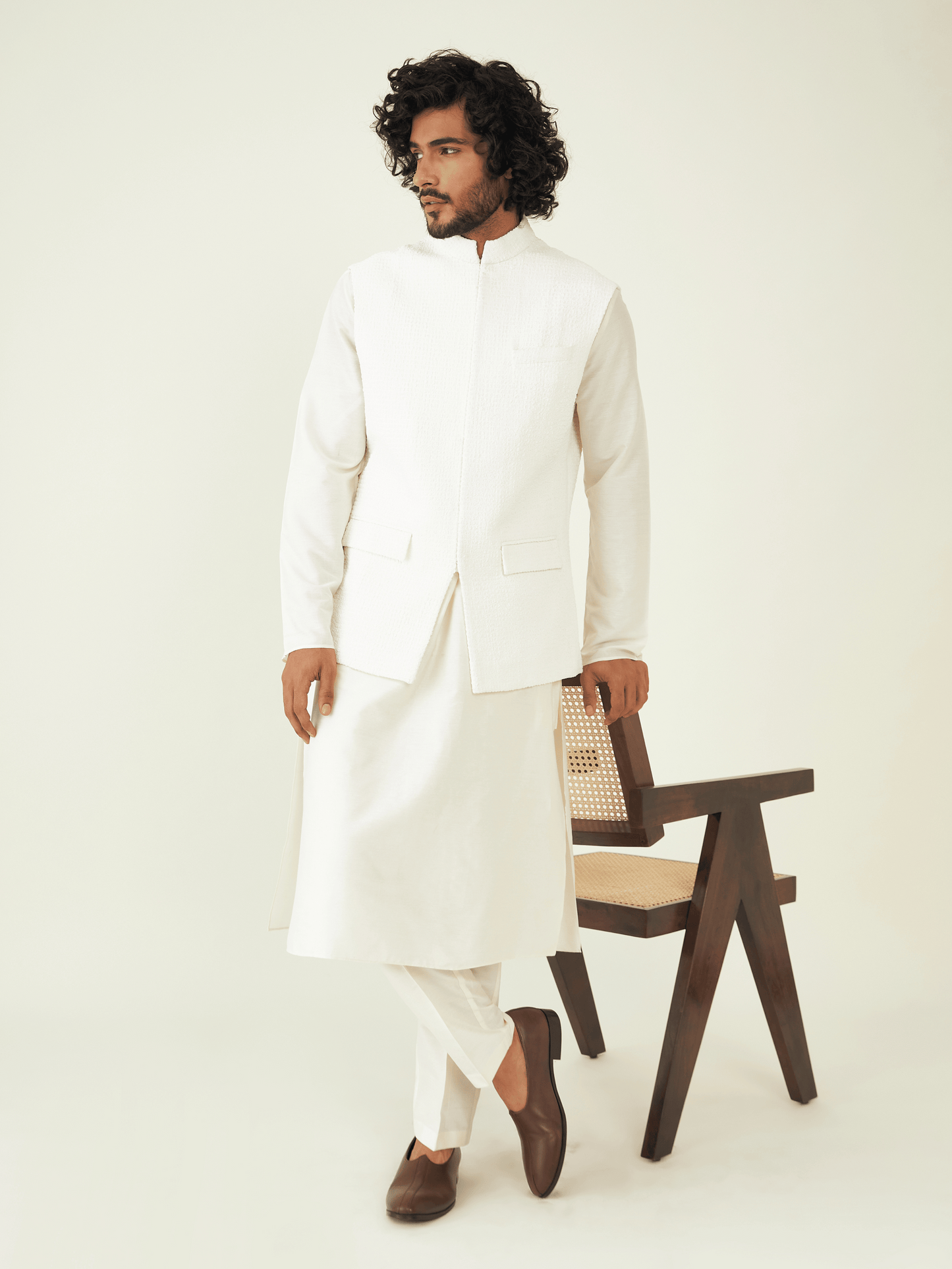 White Festive Wear Crepe Jacket at Kamakhyaa by RoohbyRidhimaa. This item is Crepe, Crinkle Crepe Suiting Fabric, Festive Wear, Jackets, Men Jackets, Menswear By RoohbyRidhimaa, Qala By RoohbyRidhimaa, Regular Fit, Solids, White