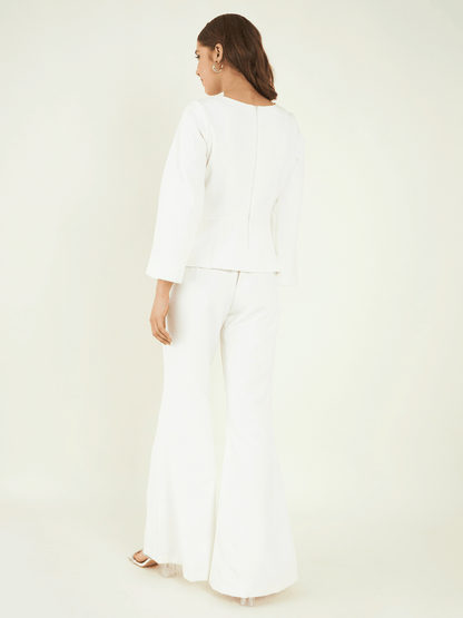 White Fine Crepe Co-ord Set at Kamakhyaa by Bohobi. This item is Fine Banana Crepe, Office Wear, Office Wear Co-ords, Regular Fit, Solids, Toxin free, White