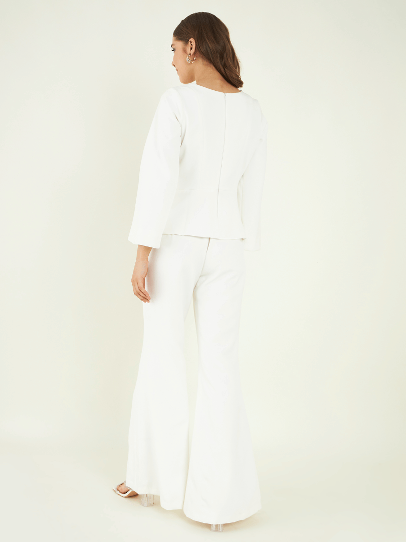 White Fine Crepe Co-ord Set at Kamakhyaa by Bohobi. This item is Fine Banana Crepe, Office Wear, Office Wear Co-ords, Regular Fit, Solids, Toxin free, White