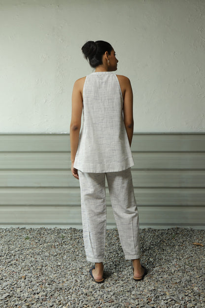 White Khadi Textured Cotton Co-Ord Set at Kamakhyaa by Canoopi. This item is Canoopi, Casual Wear, Complete Sets, Khadi, Natural, Regular Fit, Solids, Vacation Co-ords, White, Womenswear