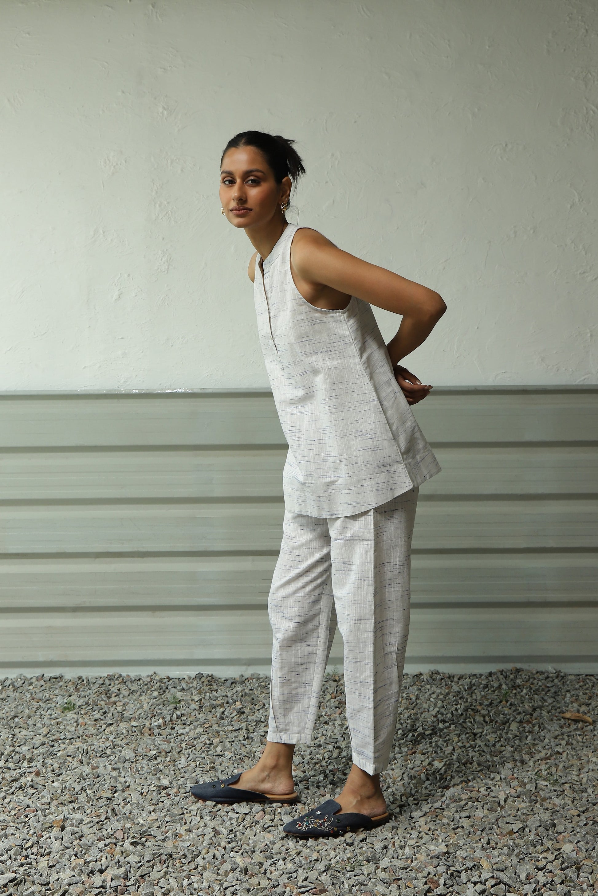 White Khadi Textured Cotton Co-Ord Set at Kamakhyaa by Canoopi. This item is Canoopi, Casual Wear, Complete Sets, Khadi, Natural, Regular Fit, Solids, Vacation Co-ords, White, Womenswear