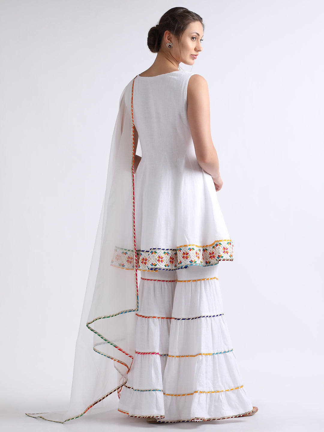White Organza Sharara Set with Resham Embroidery at Kamakhyaa by RoohbyRidhimaa. This item is Casual Wear, Cotton, Kurta Sets, Linen, Organza, Regular Fit, Resham Embroidered, Sharara Sets, Toxin free, White