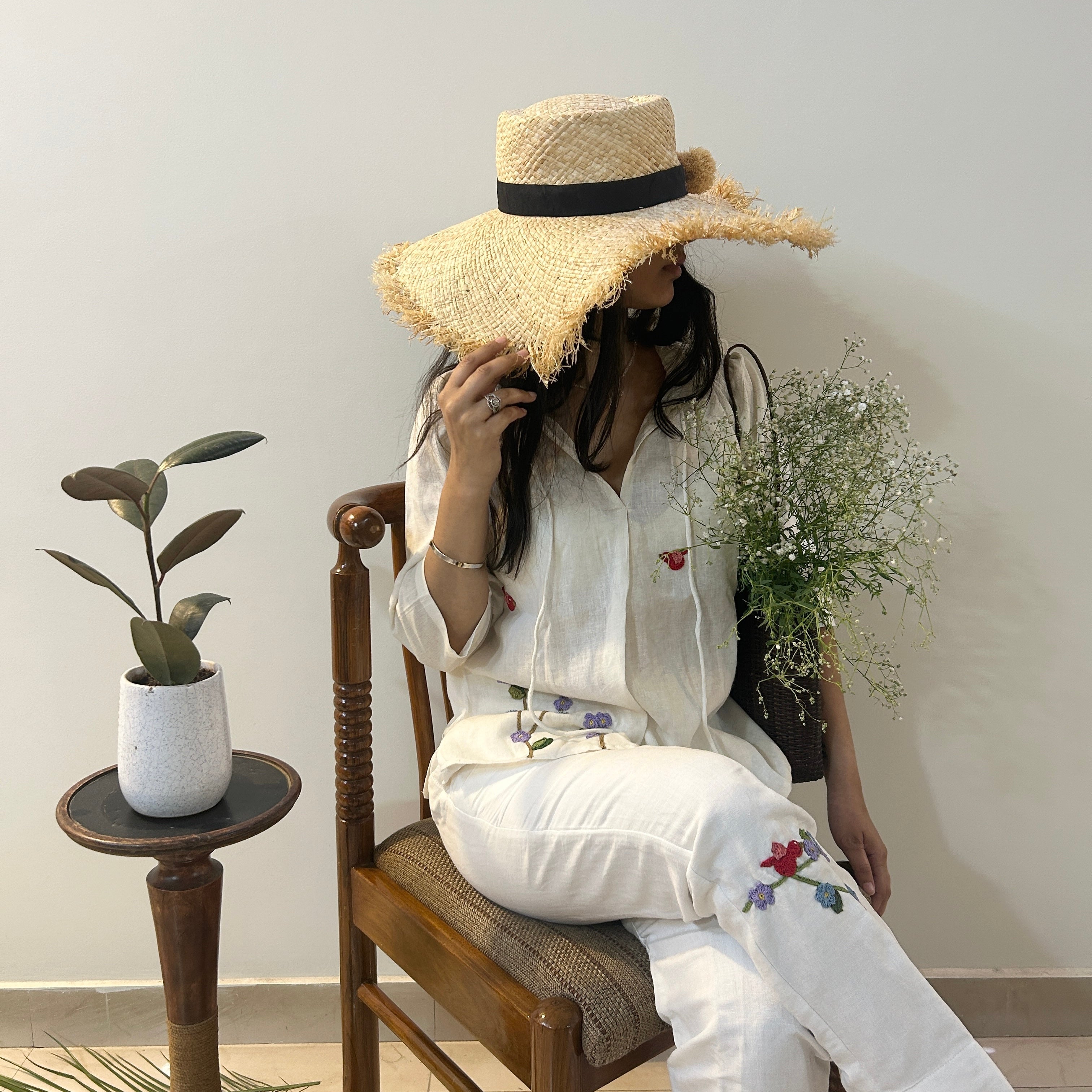 White Serene Stich Linen Top & Trouser Set at Kamakhyaa by Ikriit'm. This item is Bloom by Ikriit'm, Casual Wear, Crochet, Crochet Apparel, Linen, Relaxed Fit, Under $150, White, Womenswear