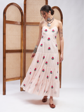 White Sleeveless Floral Motifs Dress at Kamakhyaa by RoohbyRidhimaa. This item is Embroidered, Evening Wear, Pink, Regular Fit, Resham, Resham Embroidered, Sleeveless Dresses, Toxin free, Yellow
