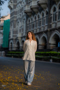 White Textured Handwoven Shirt at Kamakhyaa by Krushnachuda. This item is Chilika by Krushnachuda, Handloom Cotton, Loose Fit, Natural Dye, Organic, Outerwear, Self Design, Under $100, White, Womenswear
