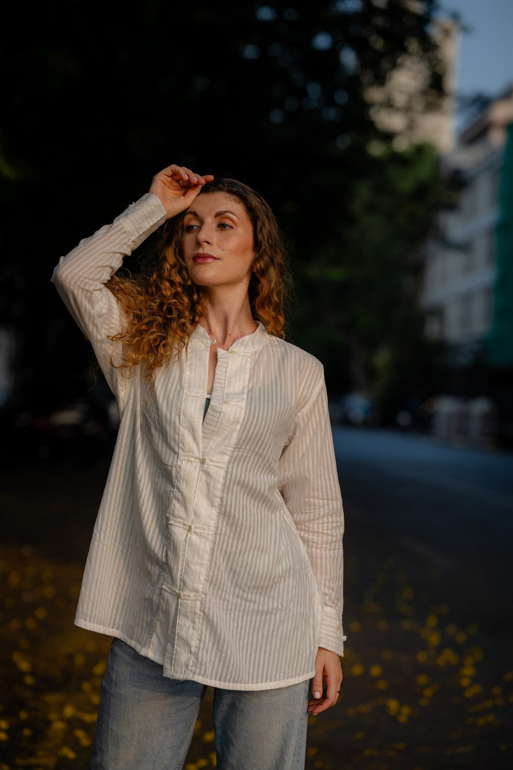 White Textured Handwoven Shirt at Kamakhyaa by Krushnachuda. This item is Chilika by Krushnachuda, Handloom Cotton, Loose Fit, Natural Dye, Organic, Outerwear, Self Design, Under $100, White, Womenswear