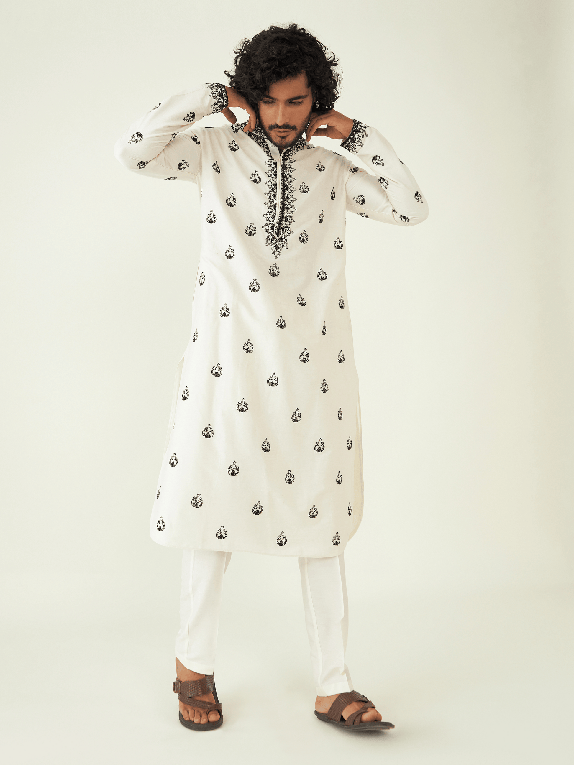 White Viscose Silk Kurta Set at Kamakhyaa by RoohbyRidhimaa. This item is Festive Wear, Kurta Pant Sets, Men Kurta Pant Sets, Menswear By RoohbyRidhimaa, Qala By RoohbyRidhimaa, Regular Fit, Solids, Viscose Raw Silk, White