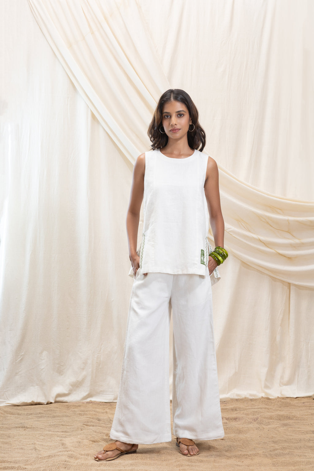 Wide legged pants at Kamakhyaa by Akashi Clothing. This item is 100% Linen, Regular Fit, Solid Selfmade, Solids, The Stamp Edit By Akashi Clothing, Under $150