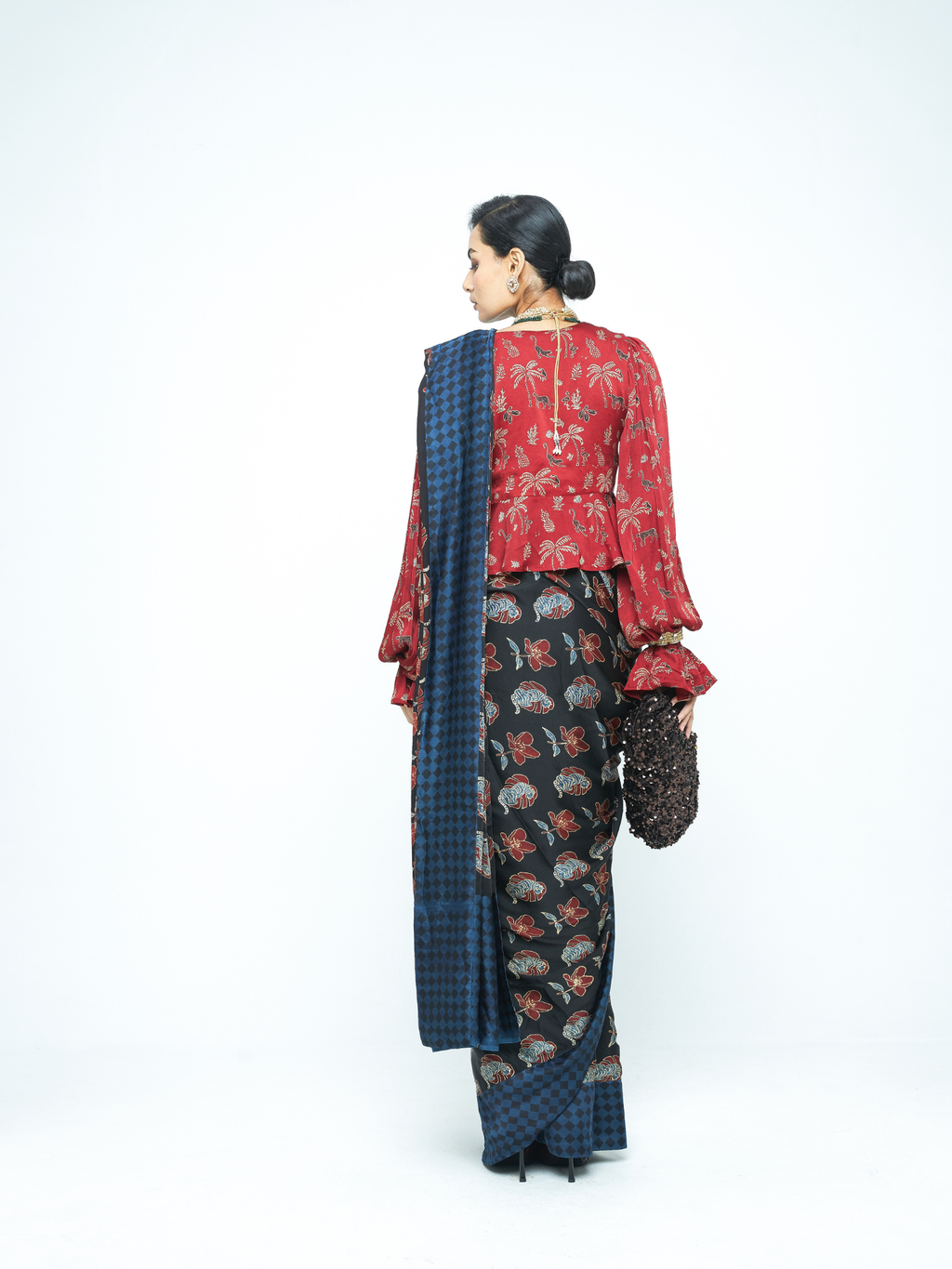 Wild Bloom Saree at Kamakhyaa by Anushé Pirani. This item is Bloom After Dark by Anushe Pirani, Midnight Blueprint, Saree, Womenswear