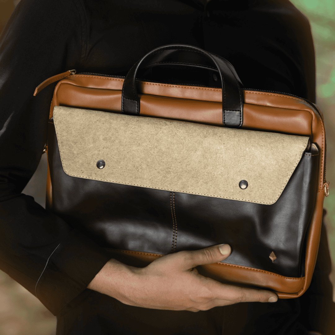 Willow Vegan Leather Laptop Sleeve - Black at Kamakhyaa by Green Hermitage. This item is A Walk in the Forest by Green Hermitage, Banana Leather, Black, Coconut Leather, Laptop Bags, Under $50