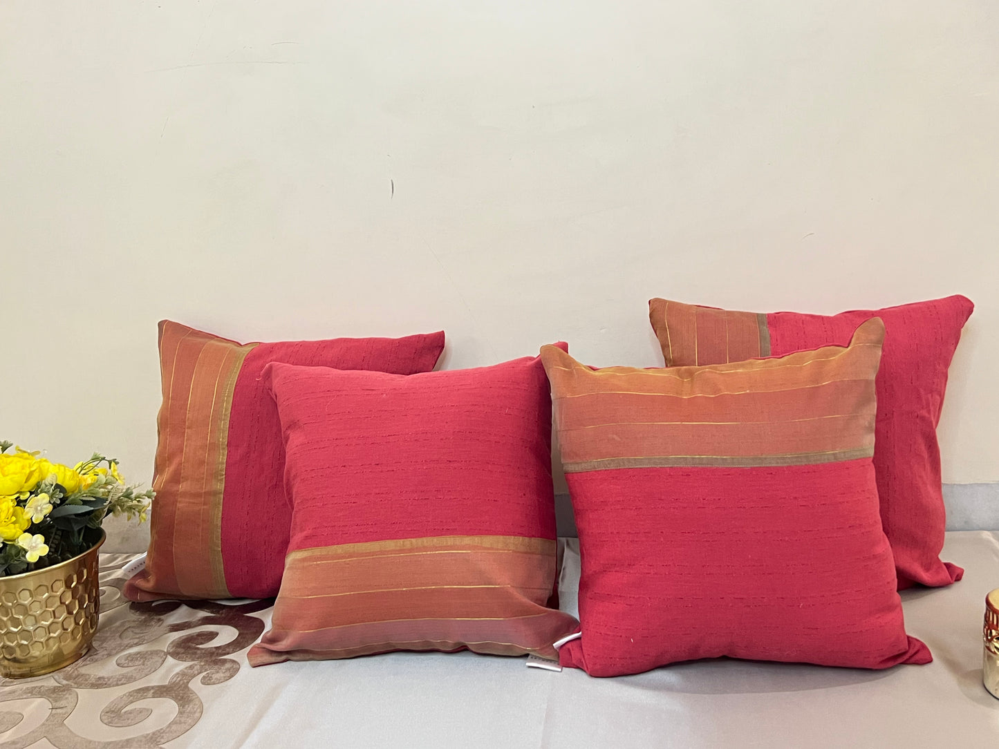 Windowpane Cushion Cover Sets at Kamakhyaa by Aetherea. This item is Cotton, Cushion covers, Home, Pink, Plain, Sheer, Solid, Stripes, Upcycled