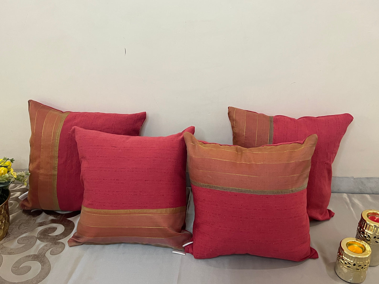 Windowpane Cushion Cover Sets at Kamakhyaa by Aetherea. This item is Cotton, Cushion covers, Home, Pink, Plain, Sheer, Solid, Stripes, Upcycled