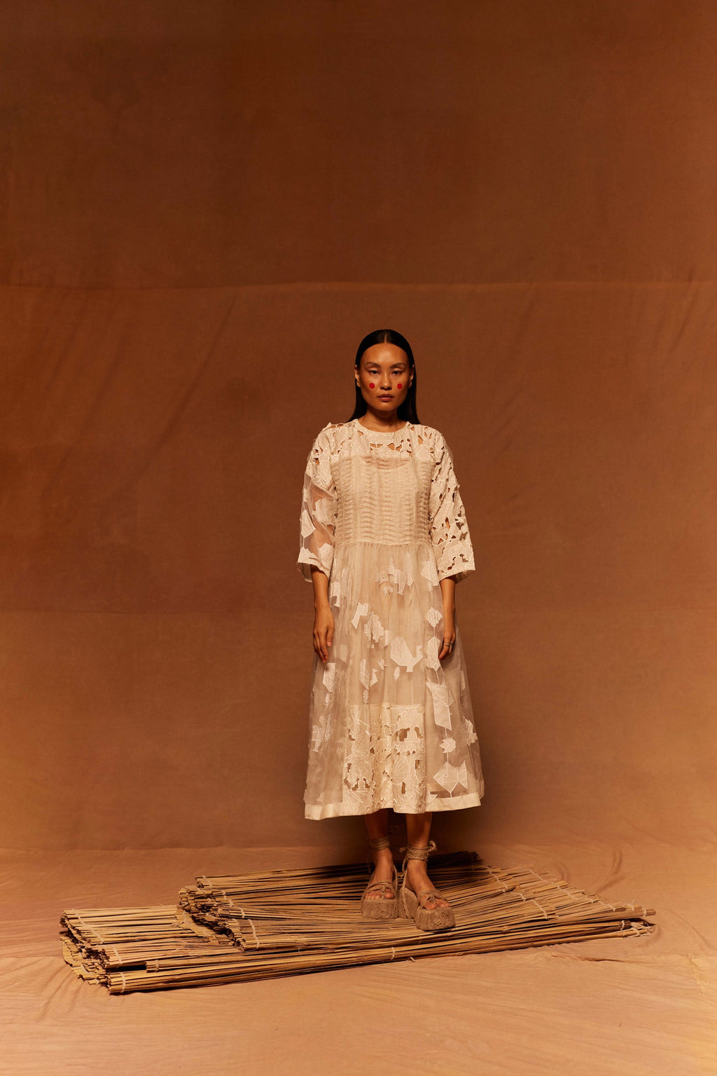 Yamada Patchwork Dress + Slip at Kamakhyaa by Ahmev. This item is Cotton Silk, Dress, Embroidered, Ivory, Maximum Minimum by Ahmev, Relaxed Fit, Silk Organza, Womenswear