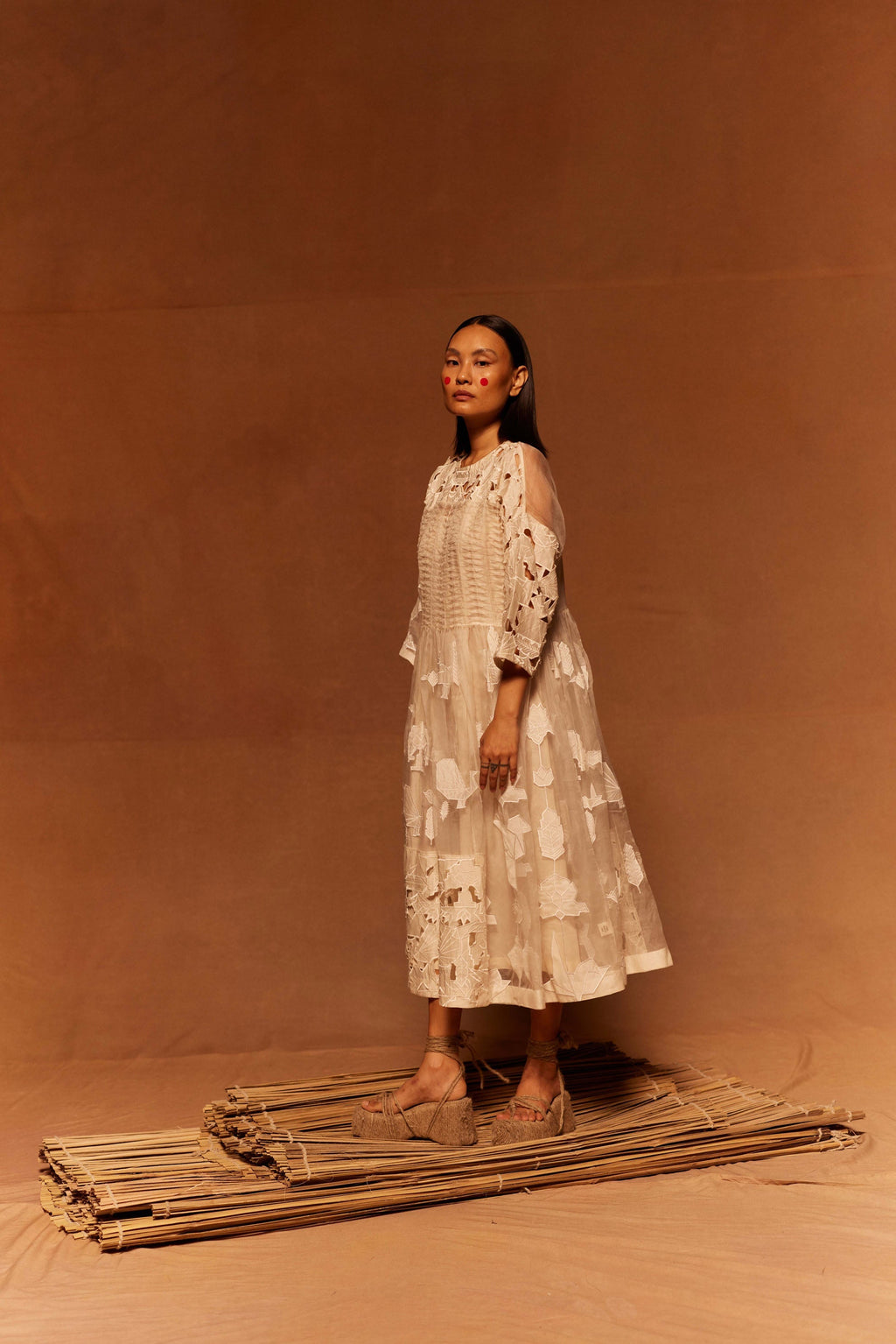 Yamada Patchwork Dress + Slip at Kamakhyaa by Ahmev. This item is Cotton Silk, Dress, Embroidered, Ivory, Maximum Minimum by Ahmev, Relaxed Fit, Silk Organza, Womenswear