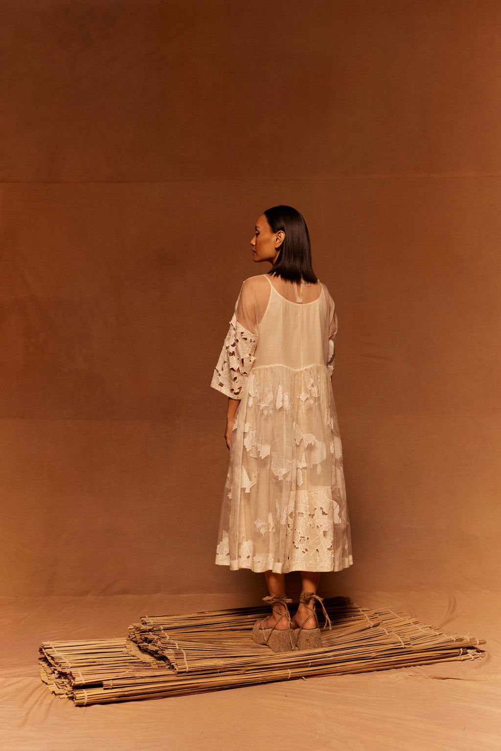 Yamada Patchwork Dress + Slip at Kamakhyaa by Ahmev. This item is Cotton Silk, Dress, Embroidered, Ivory, Maximum Minimum by Ahmev, Relaxed Fit, Silk Organza, Womenswear