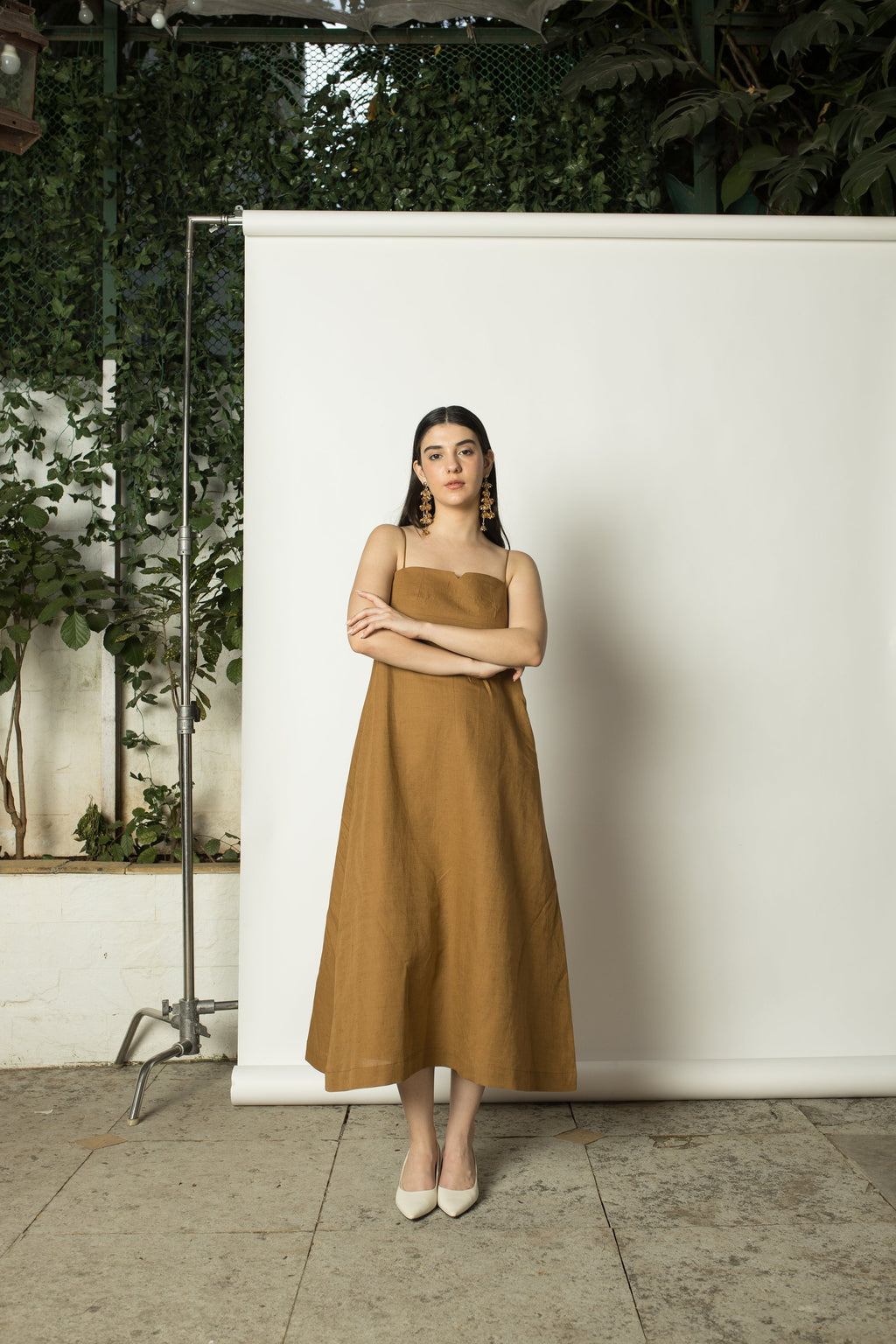 Yellow A Line Slip Dress at kamakhyaa.com by Anushé Pirani. This item is Brunch Wear, Cotton Hemp, Dresses, Maxi Dresses, Nostalgic Whispers by Anushe Pirani, Office Party, Review September 2025, Sleeveless, Slip Dresses, Womenswear, Yellow