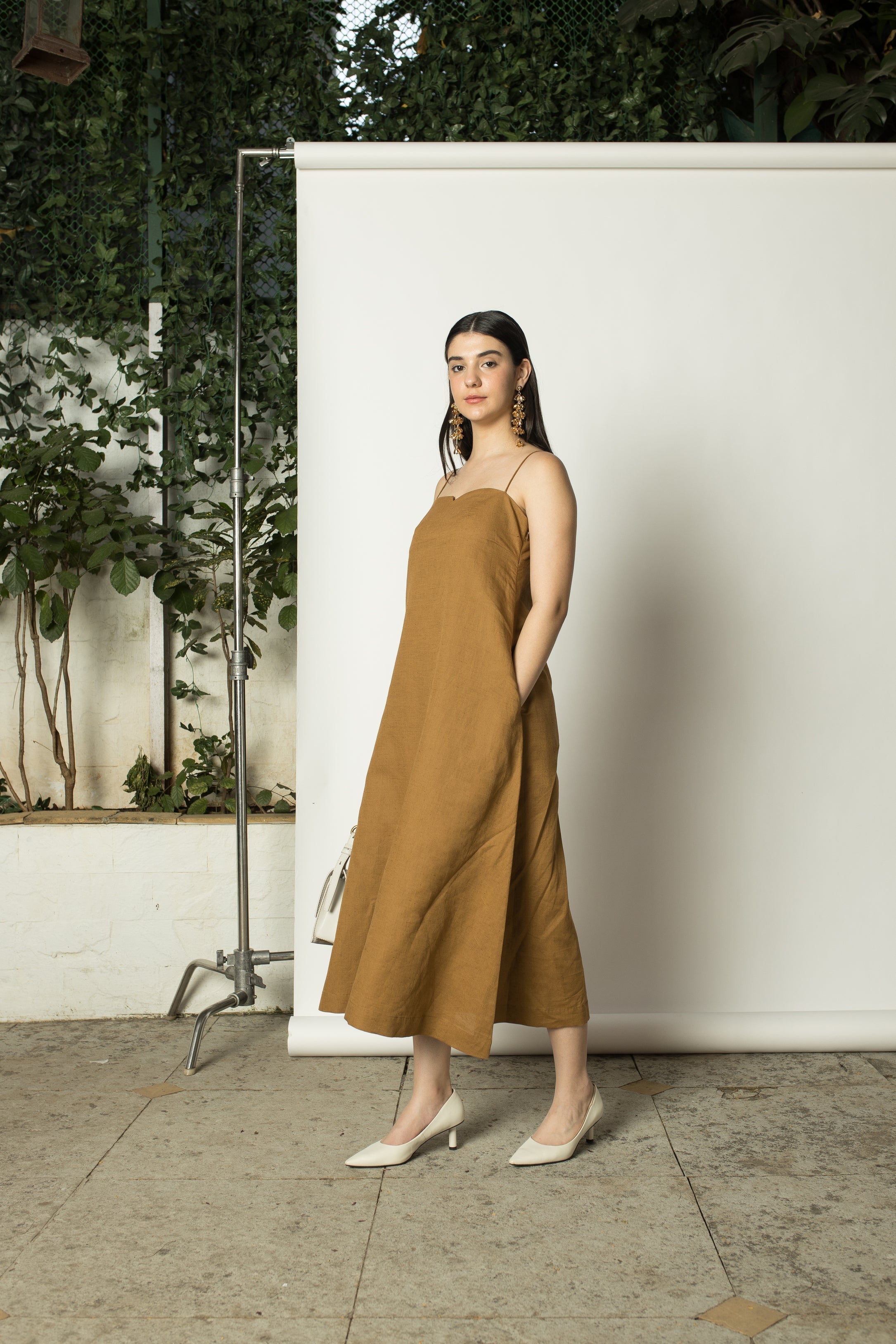 Yellow A Line Slip Dress at kamakhyaa.com by Anushé Pirani. This item is Brunch Wear, Cotton Hemp, Dresses, Maxi Dresses, Nostalgic Whispers by Anushe Pirani, Office Party, Review September 2025, Sleeveless, Slip Dresses, Womenswear, Yellow