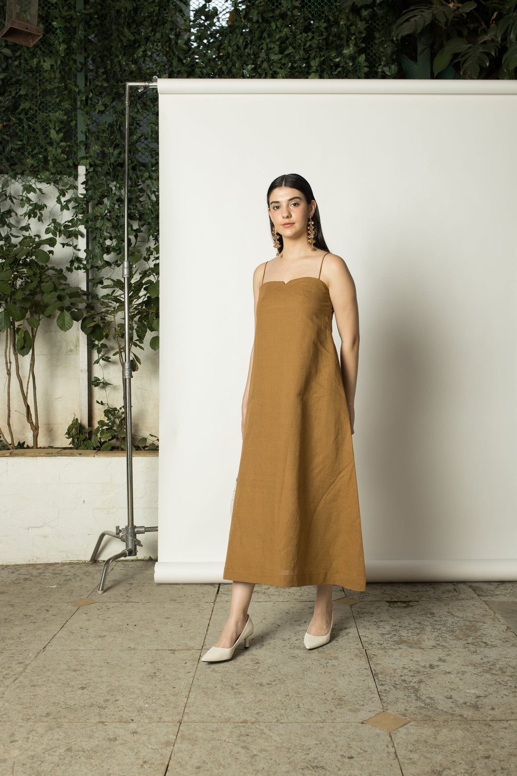 Yellow A Line Slip Dress at kamakhyaa.com by Anushé Pirani. This item is Brunch Wear, Cotton Hemp, Dresses, Maxi Dresses, Nostalgic Whispers by Anushe Pirani, Office Party, Review September 2025, Sleeveless, Slip Dresses, Womenswear, Yellow
