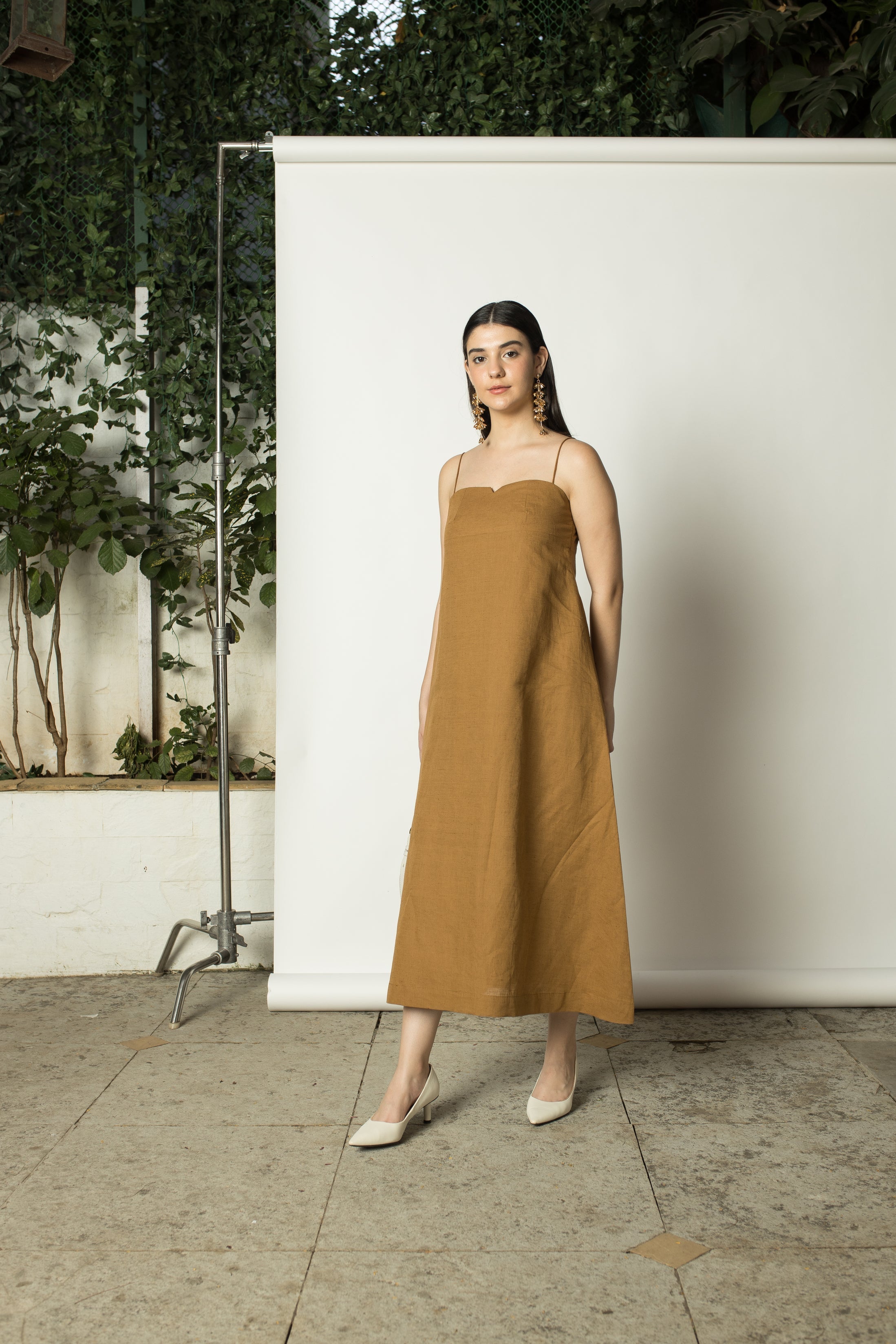 Yellow A Line Slip Dress at kamakhyaa.com by Anushé Pirani. This item is Brunch Wear, Cotton Hemp, Dresses, Maxi Dresses, Nostalgic Whispers by Anushe Pirani, Office Party, Review September 2025, Sleeveless, Slip Dresses, Womenswear, Yellow