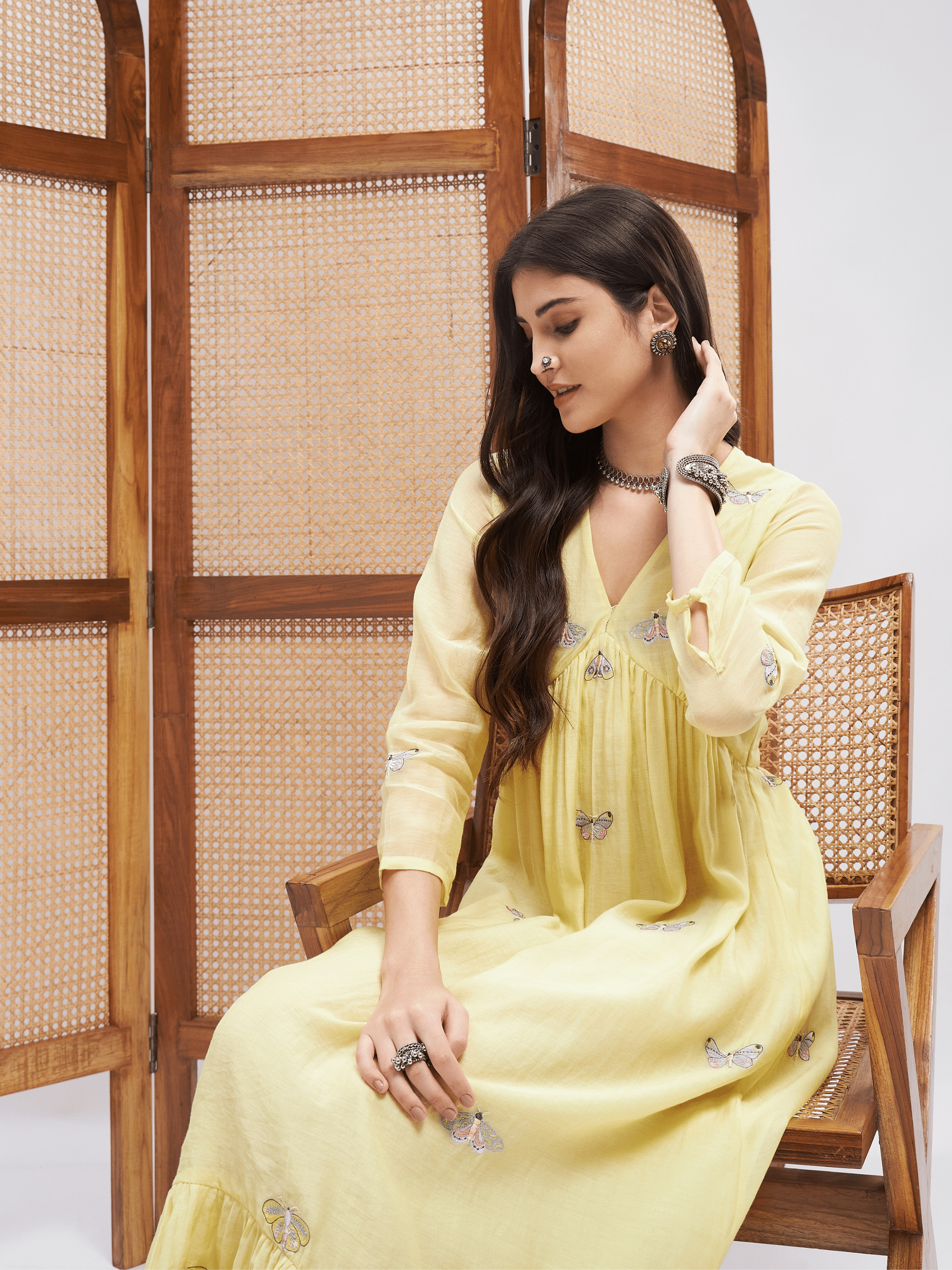 Yellow Alia Cut Midi Dress at Kamakhyaa by RoohbyRidhimaa. This item is Chanderi Silk, Embroidered, Evening Wear, Midi Dresses, Relaxed Fit, Resham, Resham Embroidered, Silk Chanderi, Toxin free, Yellow