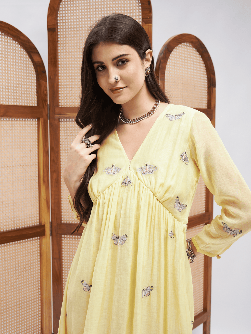 Yellow Alia Cut Midi Dress at Kamakhyaa by RoohbyRidhimaa. This item is Chanderi Silk, Embroidered, Evening Wear, Midi Dresses, Relaxed Fit, Resham, Resham Embroidered, Silk Chanderi, Toxin free, Yellow