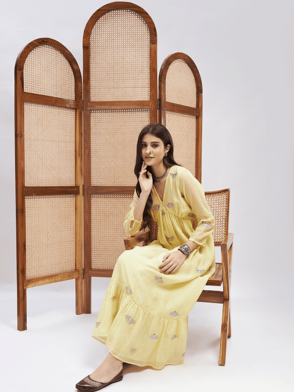 Yellow Alia Cut Midi Dress at Kamakhyaa by RoohbyRidhimaa. This item is Chanderi Silk, Embroidered, Evening Wear, Midi Dresses, Relaxed Fit, Resham, Resham Embroidered, Silk Chanderi, Toxin free, Yellow