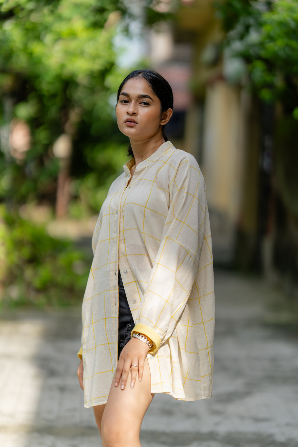 Yellow Casual Wear Check Shirt at Kamakhyaa by Krushnachuda. This item is Casual Wear, Checks, Handloom Cotton, Natural Dye, Organic, Relaxed Fit, Shirts, Yellow