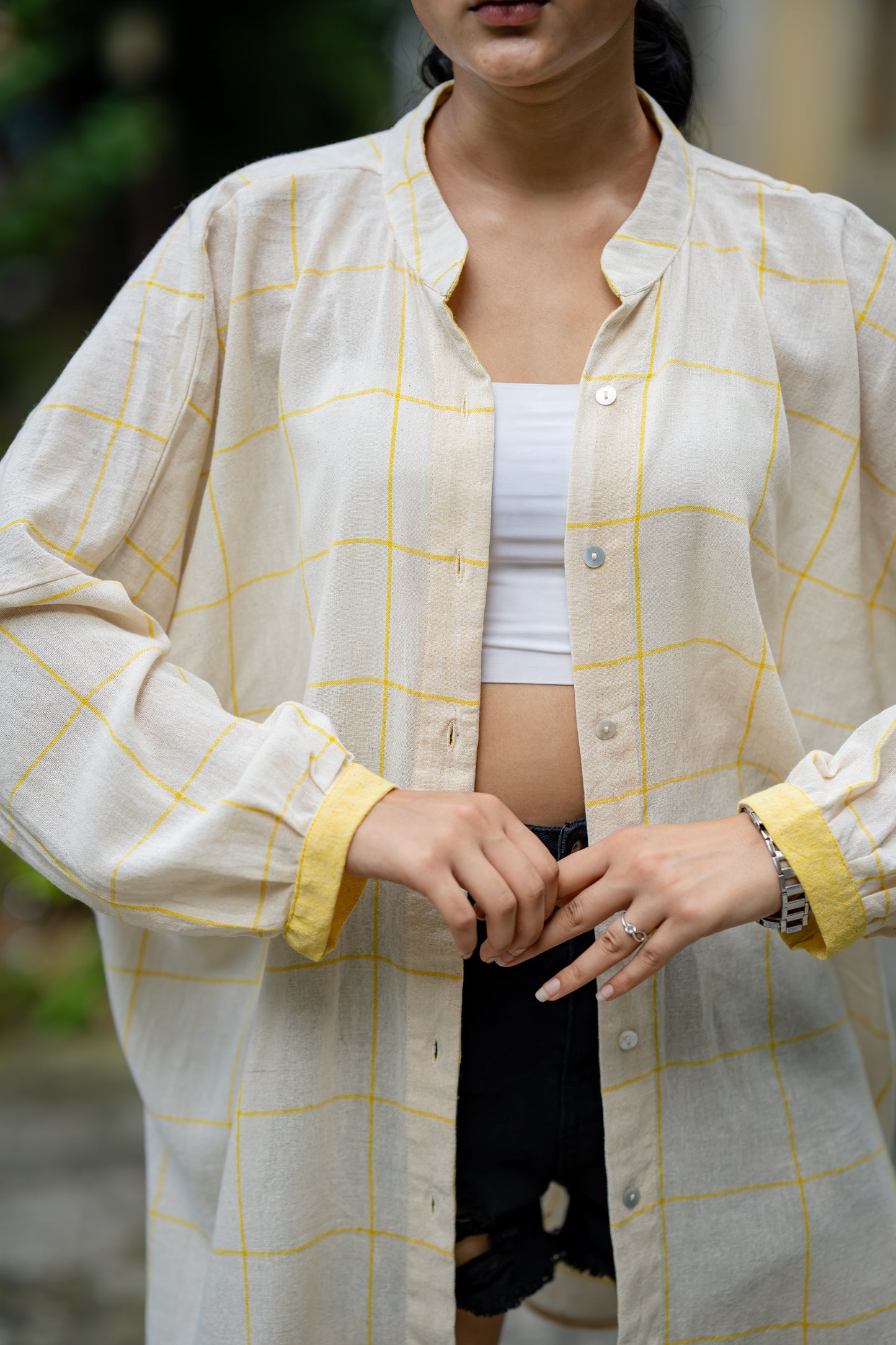 Yellow Casual Wear Check Shirt at Kamakhyaa by Krushnachuda. This item is Casual Wear, Checks, Handloom Cotton, Natural Dye, Organic, Relaxed Fit, Shirts, Yellow