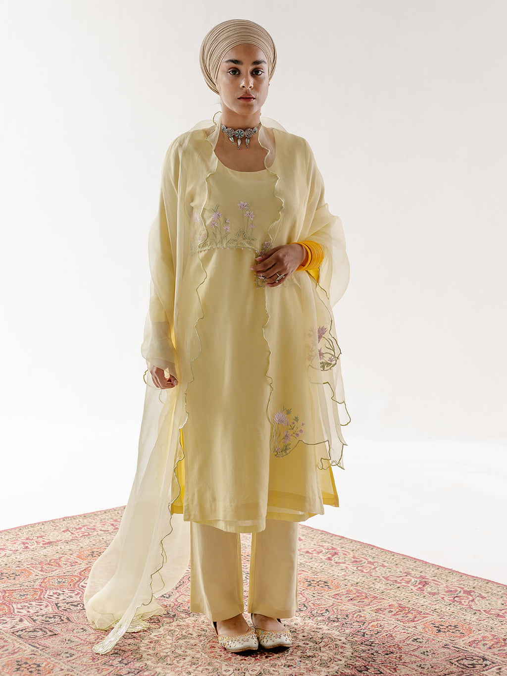 Yellow Chanderi Silk Kurta Pant Set with Dupatta at Kamakhyaa by RoohbyRidhimaa. This item is Casual Wear, Chanderi Silk, Dupattas, Kurta Set with Dupattas, Kurta Sets, Relaxed Fit, Resham Embroidered, Silk Chanderi, Toxin free, Yellow