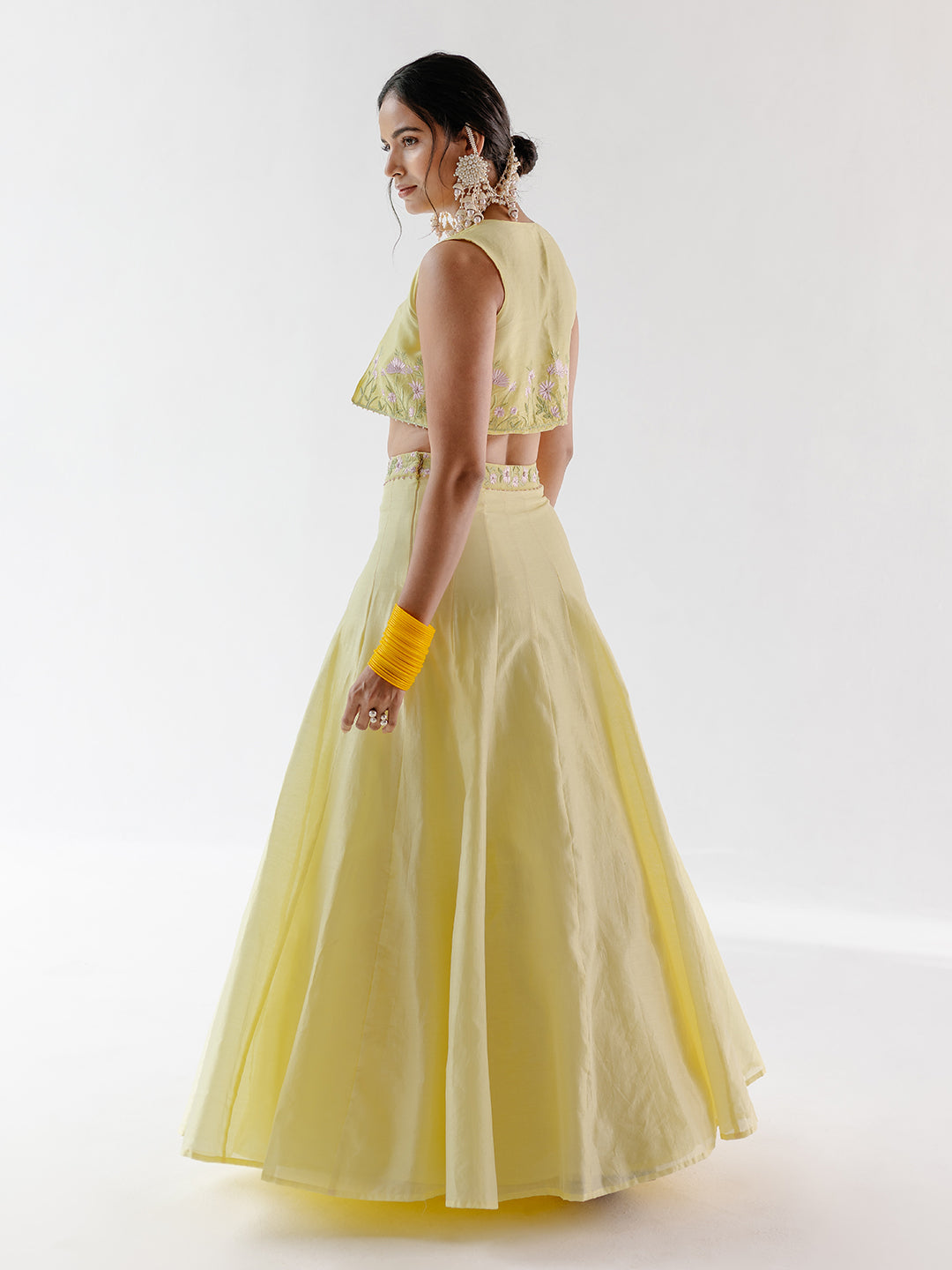 Yellow Chanderi Silk Lehenga Set at Kamakhyaa by RoohbyRidhimaa. This item is Chanderi Silk, Cotton Voil, Embroidered, Festive Wear, Free Size, Lehenga Sets, Resham Embroidered, Silk Chanderi, Toxin free, Yellow