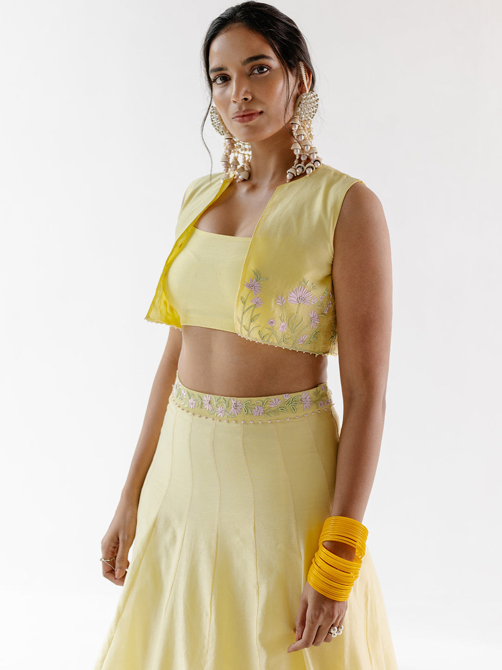 Yellow Chanderi Silk Lehenga Set at Kamakhyaa by RoohbyRidhimaa. This item is Chanderi Silk, Cotton Voil, Embroidered, Festive Wear, Free Size, Lehenga Sets, Resham Embroidered, Silk Chanderi, Toxin free, Yellow