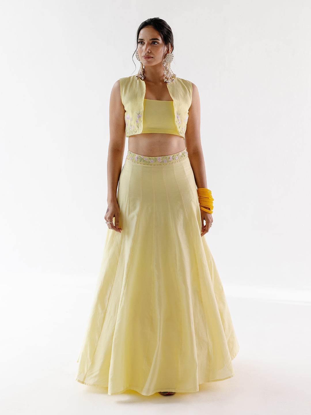 Yellow Chanderi Silk Lehenga Set at Kamakhyaa by RoohbyRidhimaa. This item is Chanderi Silk, Cotton Voil, Embroidered, Festive Wear, Free Size, Lehenga Sets, Resham Embroidered, Silk Chanderi, Toxin free, Yellow