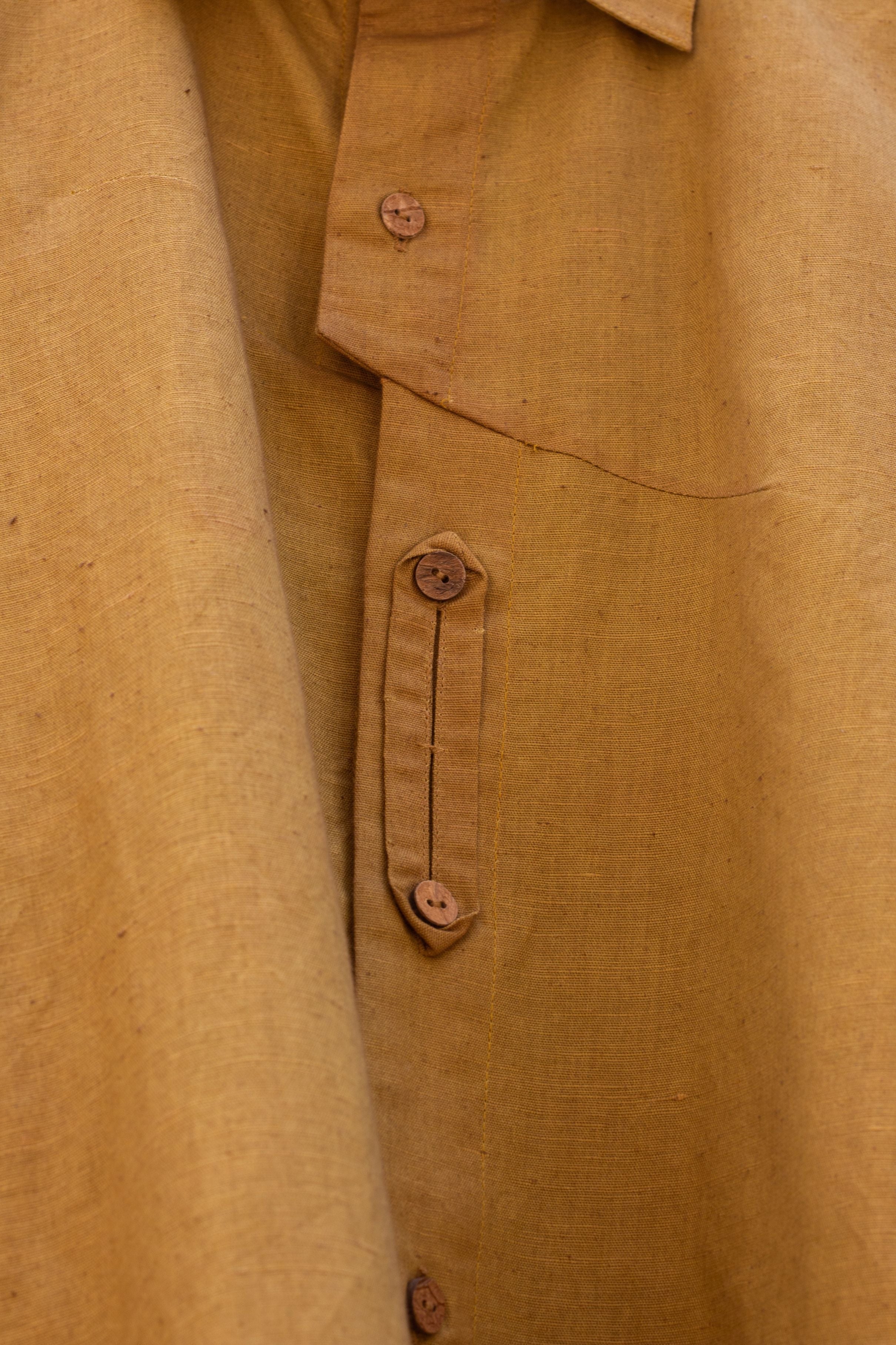 Yellow Cotton Shirt by Anushé Pirani with Best Selling, Casual Wear, Cotton, Cotton Hemp, For Him, Handwoven, Hemp, Menswear, Regular Fit, Shibumi Collection, Shirts, Solids, Tops, Yellow at Kamakhyaa for sustainable fashion