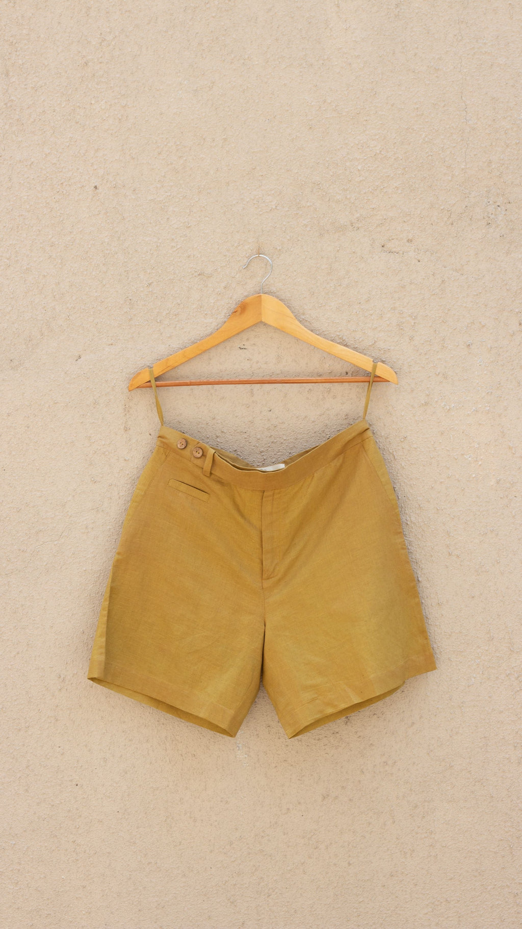 Yellow Cotton Shorts by Anushé Pirani with Casual Wear, Cotton, Cotton Hemp, For Him, For Siblings, Handwoven, Hemp, Mens Bottom, Menswear, Regular Fit, Shibumi Collection, Shorts, Solids, Yellow at Kamakhyaa for sustainable fashion