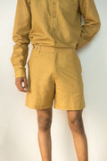 Yellow Cotton Shorts by Anushé Pirani with Casual Wear, Cotton, Cotton Hemp, For Him, For Siblings, Handwoven, Hemp, Mens Bottom, Menswear, Regular Fit, Shibumi Collection, Shorts, Solids, Yellow at Kamakhyaa for sustainable fashion
