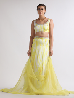 Yellow Crepe Lehenga Set at Kamakhyaa by RoohbyRidhimaa. This item is Embroidered, Festive Wear, Free Size, Lehenga Sets, Resham Embroidered, Toxin free, Viscose Crepe, Yellow