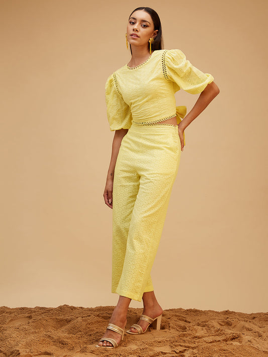 Yellow Embroidered Cotton Co-ord Set at Kamakhyaa by Bohobi. This item is Casual Wear, Cotton, Regular Fit, Solids, Toxin free, Travel Co-ord Sets, Yellow