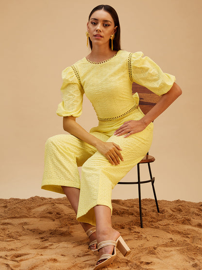Yellow Embroidered Cotton Co-ord Set at Kamakhyaa by Bohobi. This item is Casual Wear, Cotton, Regular Fit, Solids, Toxin free, Travel Co-ord Sets, Yellow
