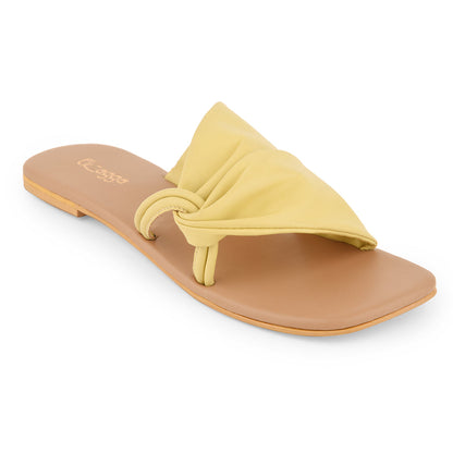 Yellow Flats for Summer at Kamakhyaa by EK_agga. This item is Casual Wear, Flats, Iconic Thread of Taylor Swift Evermore, Iconic Threads of Hina Khan, Less than $50, Open Toes Footwear, Party Wear, Patent leather, Regular Fit, Santorini, Solids, Vegan, Yellow