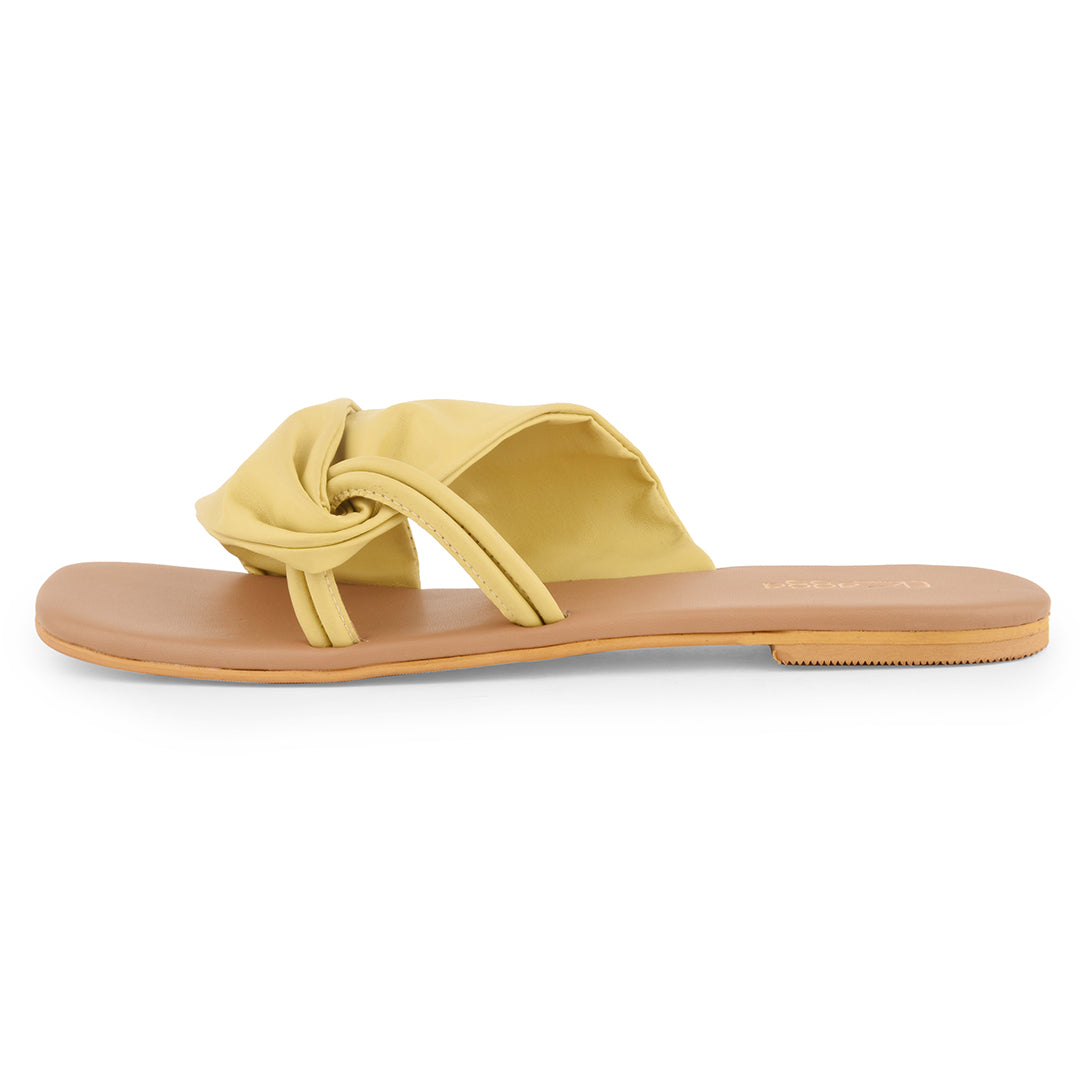 Yellow Flats for Summer at Kamakhyaa by EK_agga. This item is Casual Wear, Flats, Iconic Thread of Taylor Swift Evermore, Iconic Threads of Hina Khan, Less than $50, Open Toes Footwear, Party Wear, Patent leather, Regular Fit, Santorini, Solids, Vegan, Yellow