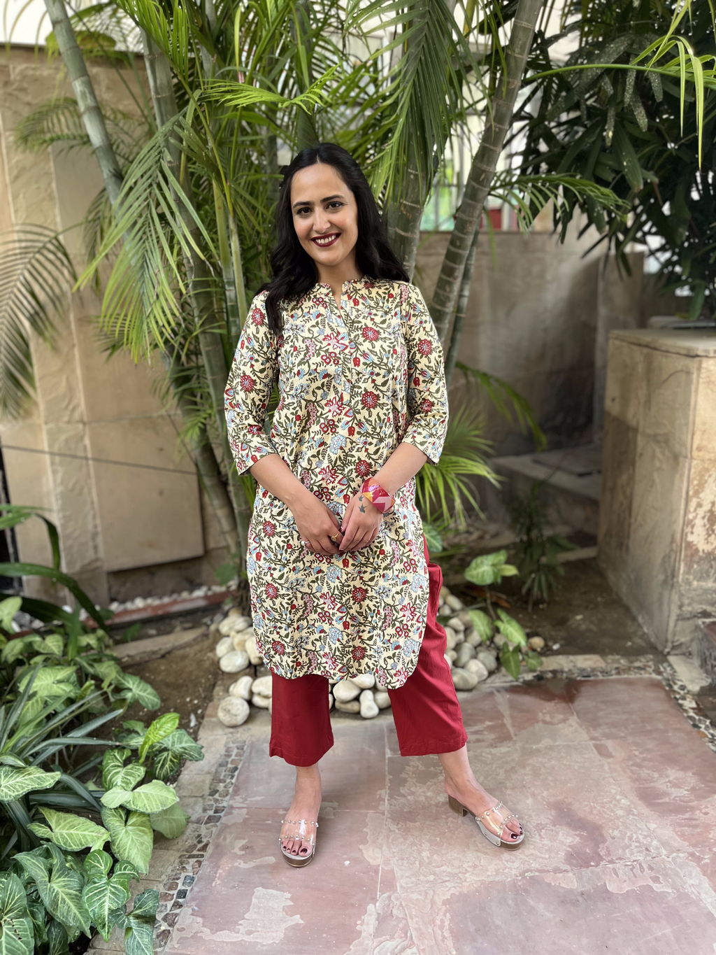 Yellow Kurta With Red Pants at Kamakhyaa by Kamakhyaa. This item is 100% pure cotton, Casual Wear, Indian Wear, KKYSS, Kurta Pant Sets, Natural, Prints, Regular Fit, Summer Sutra, Womenswear, Yellow