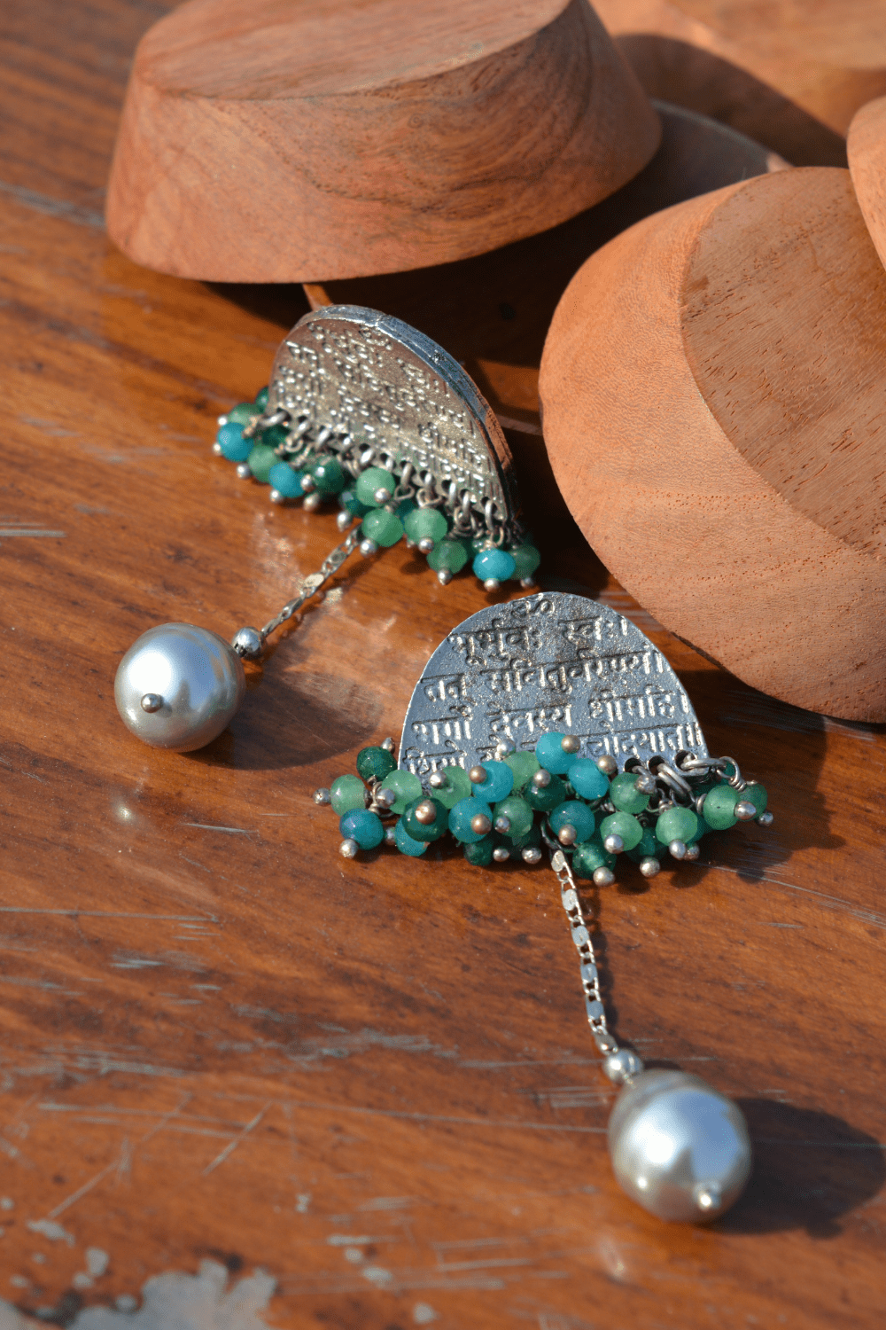 Yellow Long Earring Mantra Baroque at Kamakhyaa by House Of Heer. This item is Alloy Metal, Festive Jewellery, Festive Wear, Free Size, Gemstone, Green, jewelry, July Sale, July Sale 2023, Less than $50, Long Earrings, Natural, Pearl, Textured