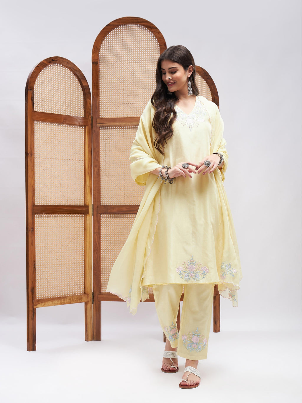 Yellow Organza Kurta Pant Set with Dupatta at Kamakhyaa by RoohbyRidhimaa. This item is Chanderi Silk, Cotton, Cotton Mulmul, Dupattas, Festive Wear, Kurta Set with Dupattas, Kurta Sets, Organza, Relaxed Fit, Resham Embroidered, Silk Chanderi, Toxin free, Yellow