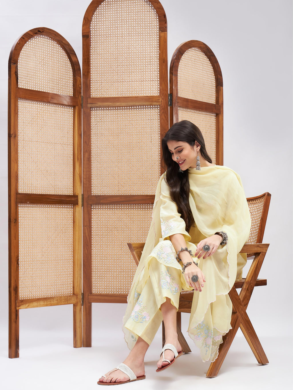 Yellow Organza Kurta Pant Set with Dupatta at Kamakhyaa by RoohbyRidhimaa. This item is Chanderi Silk, Cotton, Cotton Mulmul, Dupattas, Festive Wear, Kurta Set with Dupattas, Kurta Sets, Organza, Relaxed Fit, Resham Embroidered, Silk Chanderi, Toxin free, Yellow