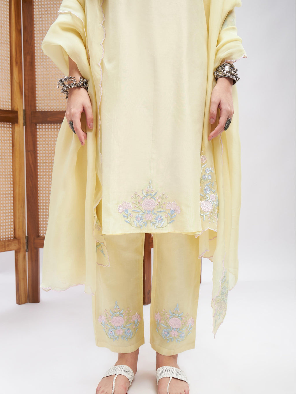 Yellow Organza Kurta Pant Set with Dupatta at Kamakhyaa by RoohbyRidhimaa. This item is Chanderi Silk, Cotton, Cotton Mulmul, Dupattas, Festive Wear, Kurta Set with Dupattas, Kurta Sets, Organza, Relaxed Fit, Resham Embroidered, Silk Chanderi, Toxin free, Yellow