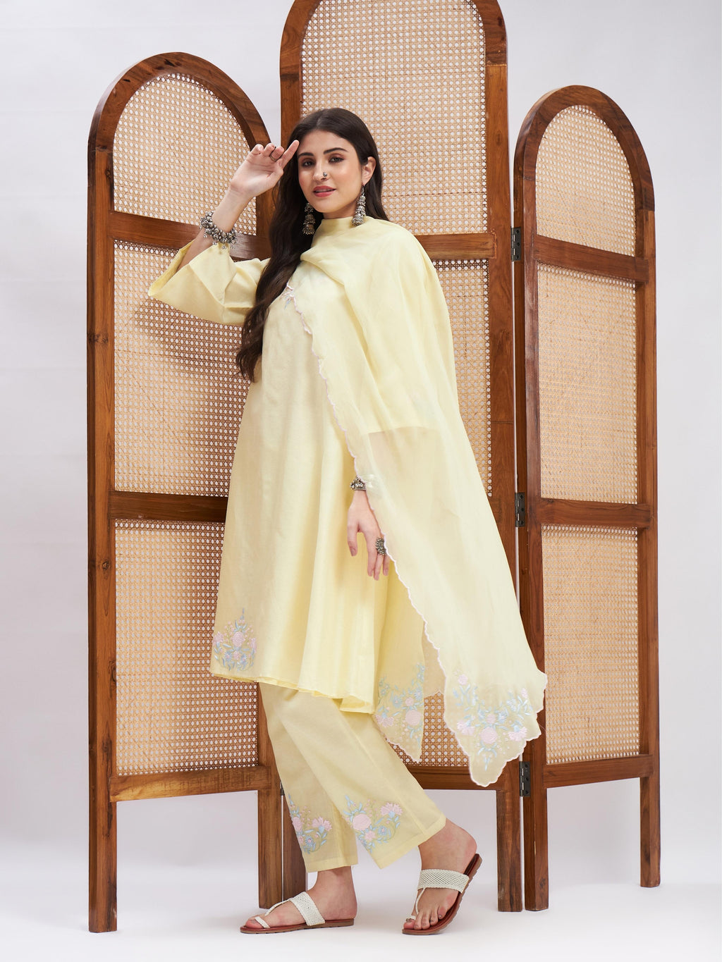 Yellow Organza Kurta Pant Set with Dupatta at Kamakhyaa by RoohbyRidhimaa. This item is Chanderi Silk, Cotton, Cotton Mulmul, Dupattas, Festive Wear, Kurta Set with Dupattas, Kurta Sets, Organza, Relaxed Fit, Resham Embroidered, Silk Chanderi, Toxin free, Yellow