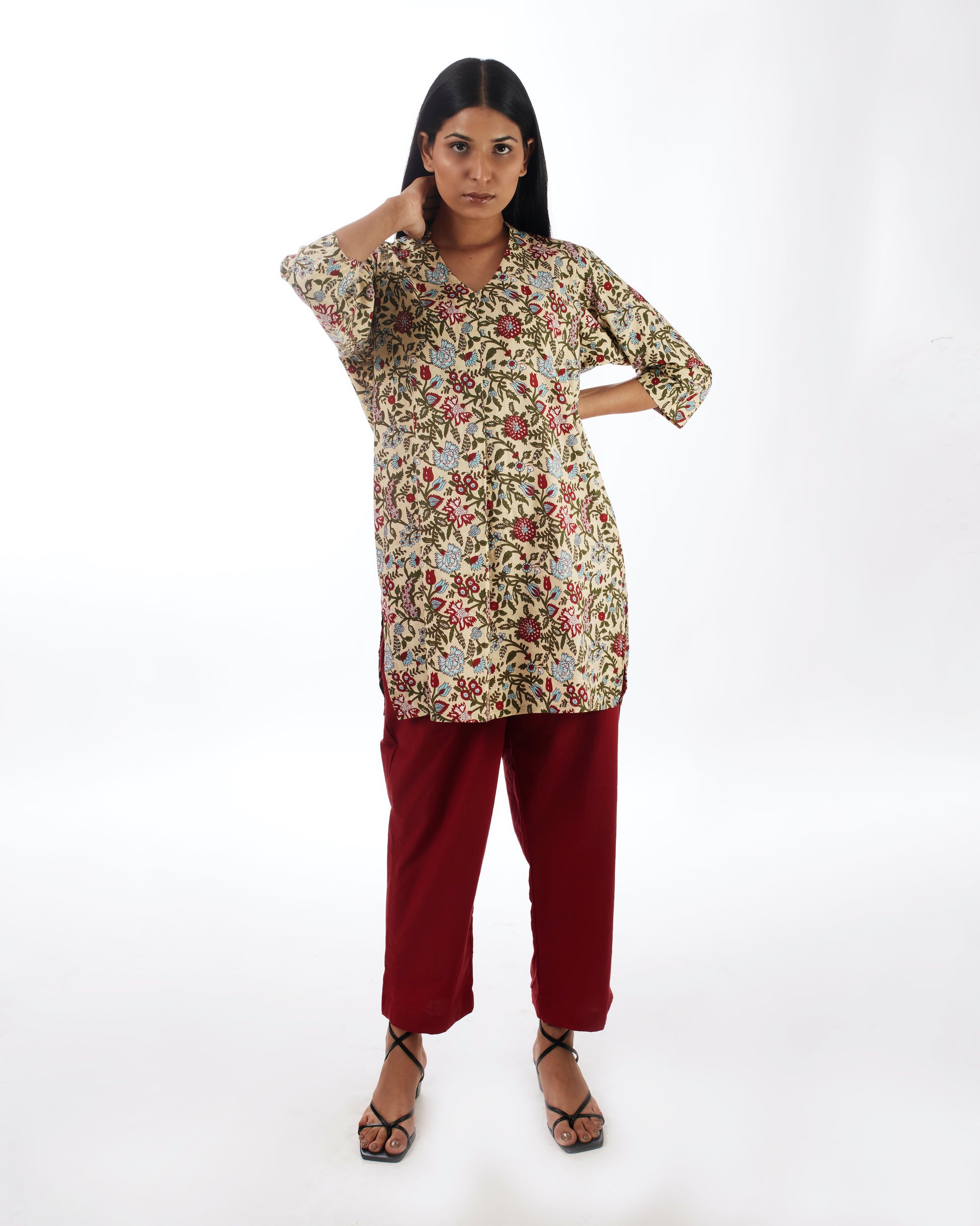 Yellow Printed 2 Piece Set With Red Pants at Kamakhyaa by Kamakhyaa. This item is 100% pure cotton, Casual Wear, Co-ord Sets, KKYSS, Lounge Wear Co-ords, Natural, Prints, Relaxed Fit, Summer Sutra, Womenswear, Yellow