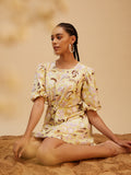 Yellow Printed Mini Dress at Kamakhyaa by Bohobi. This item is 100% Cotton, Evening Wear, Maze Prints, Mini Dresses, Regular Fit, Toxin free, Yellow