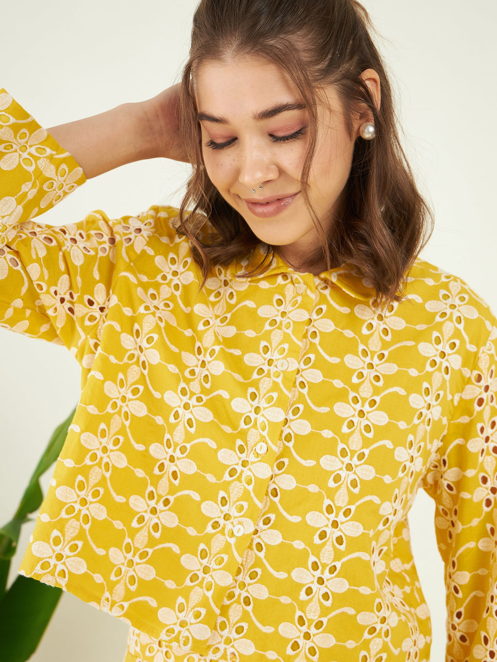 Yellow Regular Fit Co-ord Set at Kamakhyaa by Bohobi. This item is 100% Cotton, Cotton Mulmul, Office Wear, Office Wear Co-ords, Prints, Regular Fit, Toxin free, Yellow