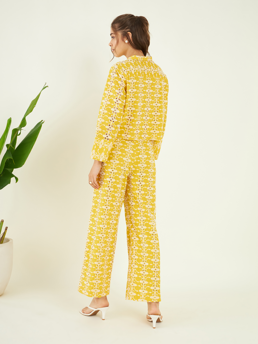 Yellow Regular Fit Co-ord Set at Kamakhyaa by Bohobi. This item is 100% Cotton, Cotton Mulmul, Office Wear, Office Wear Co-ords, Prints, Regular Fit, Toxin free, Yellow